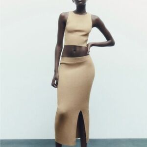 Zara Gold Glitter Tan Skirt Set